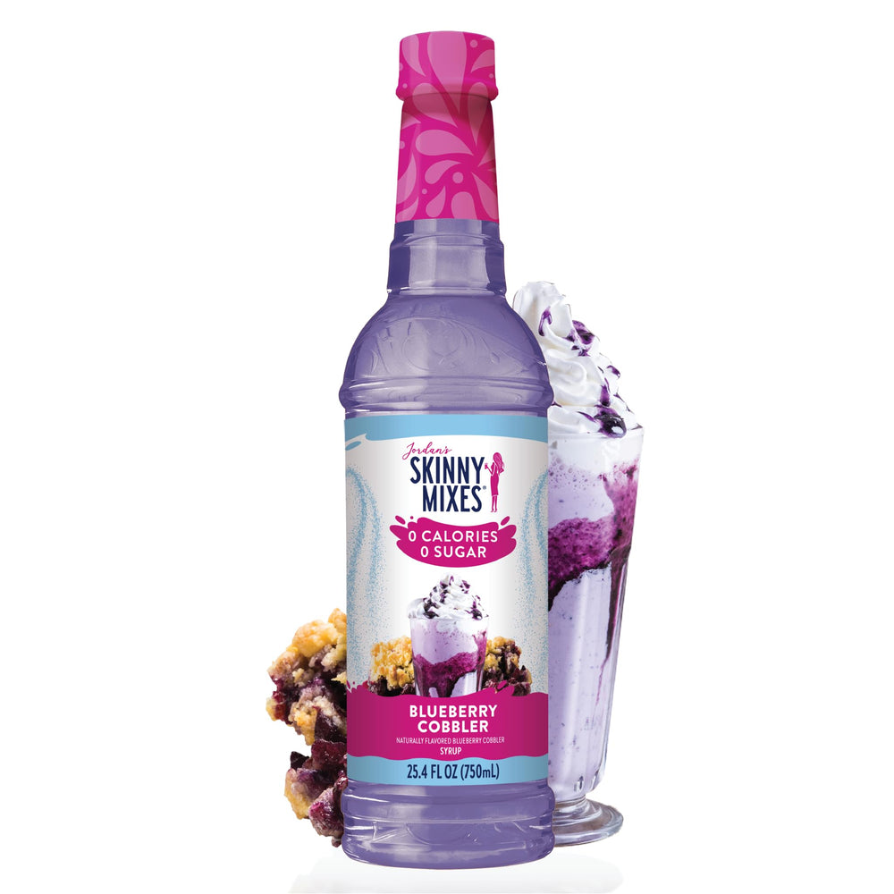 Jordan's Skinny Mixes front label showing blueberry cobbler flavor and size