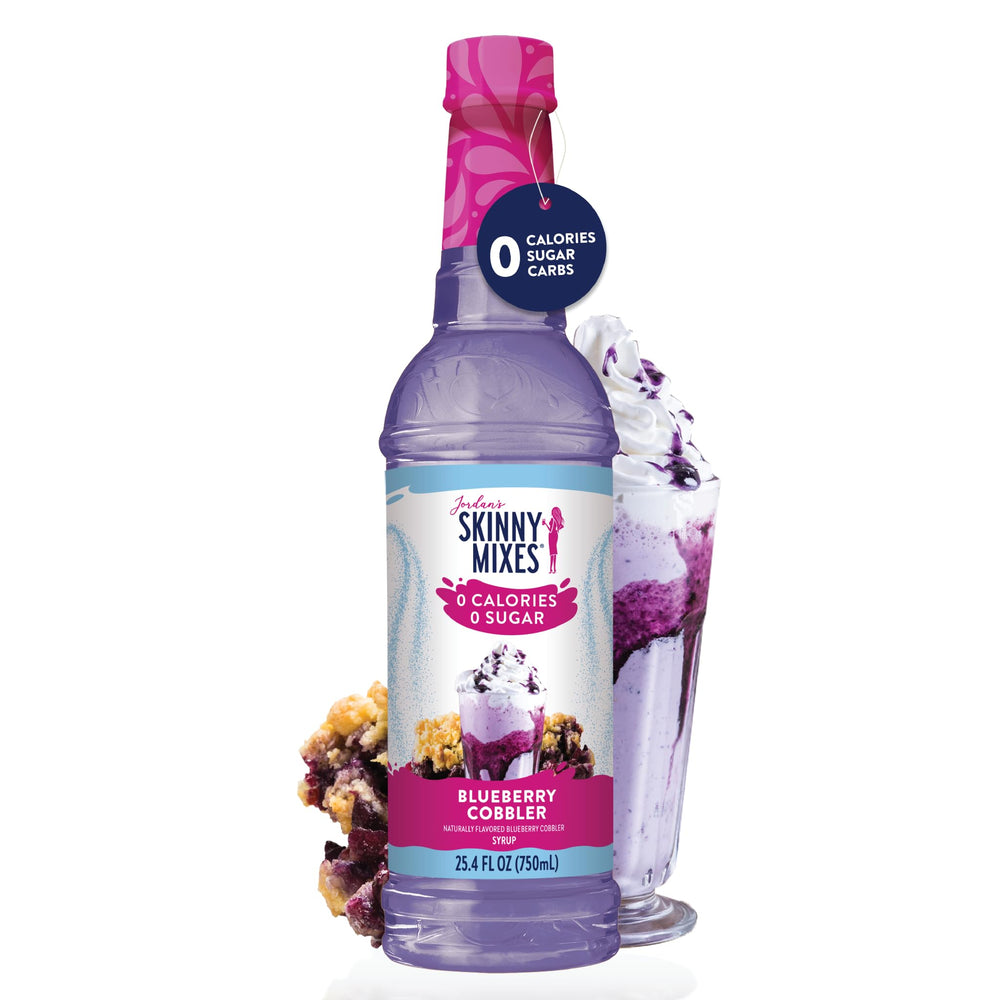 Jordan's Skinny Mixes syrup pouring into cup demonstrating easy mixability