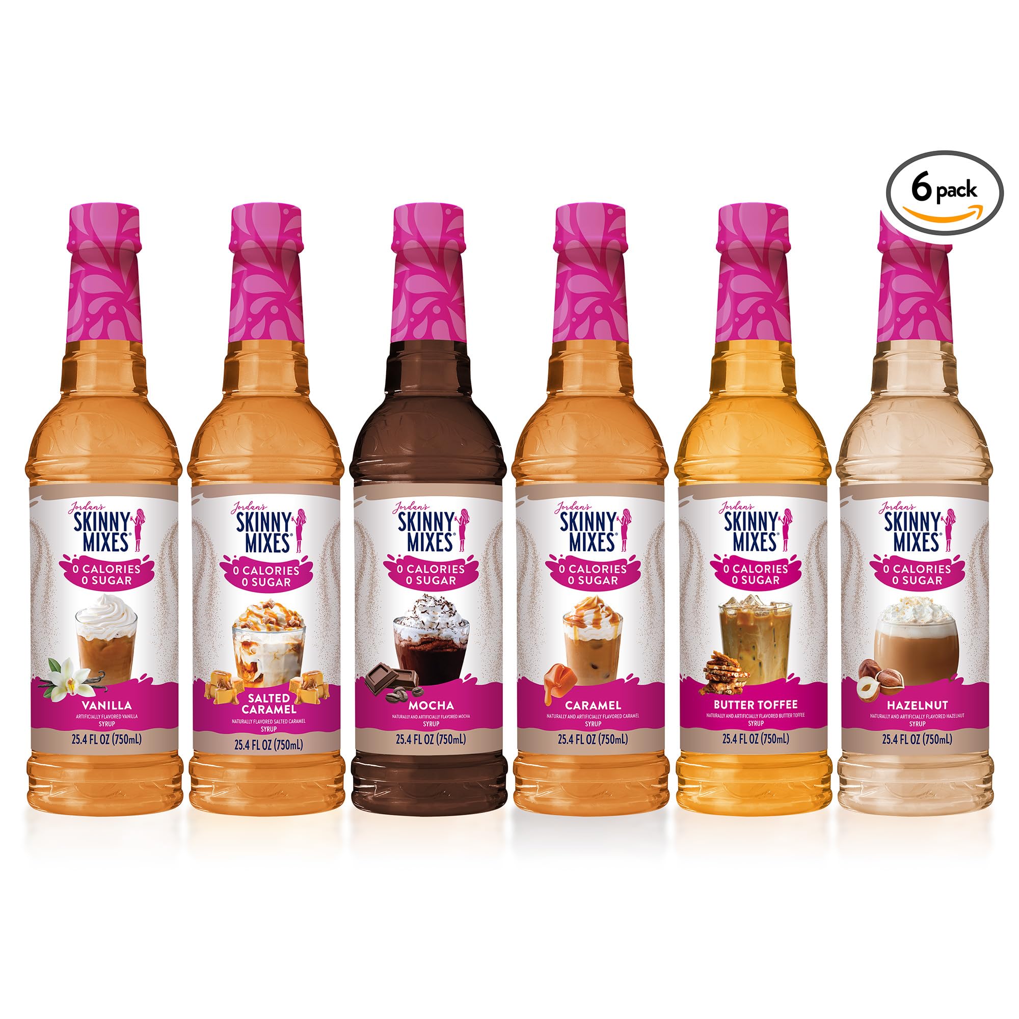 Jordan's Skinny Mixes close-up of bottle label highlighting flavor name and zero-calorie benefit