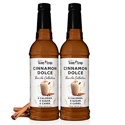 Jordan's Skinny Mixes bottle front showing cinnamon dolce flavor and sugar-free benefit