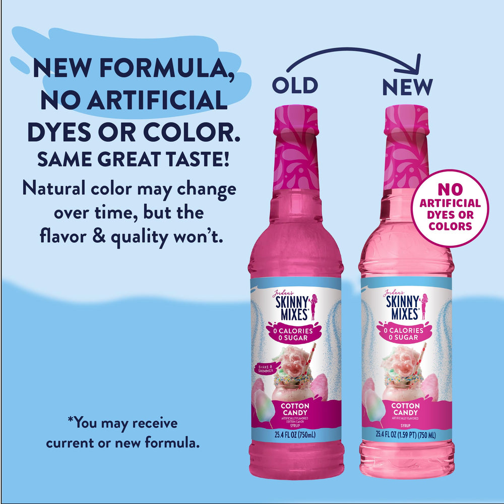 Jordan's Skinny Mixes bottle next to measuring spoon illustrating generous 25.4 fl oz