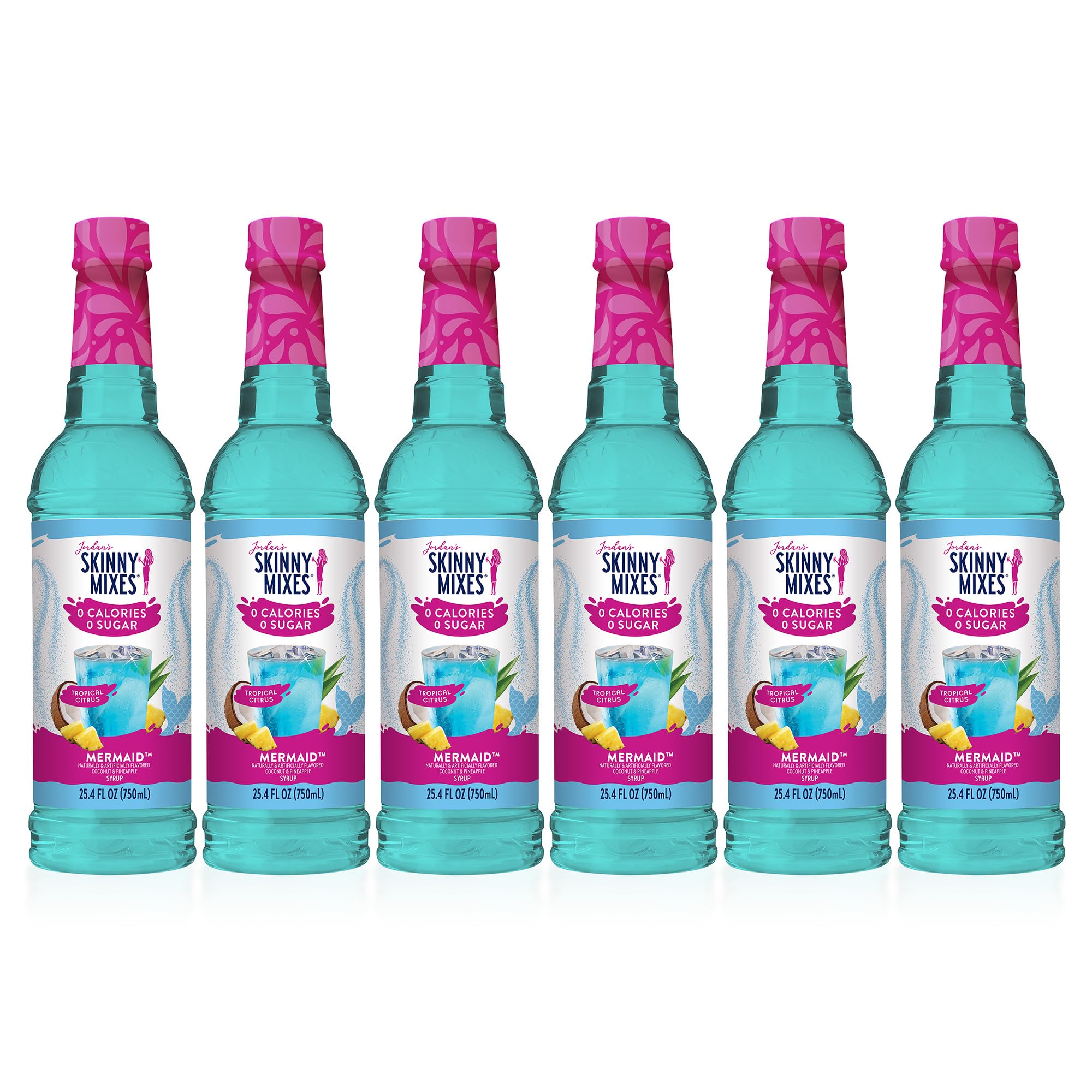 Jordan's Skinny Mixes front bottle view showing mermaid syrup, clear branding, shelf-ready convenience