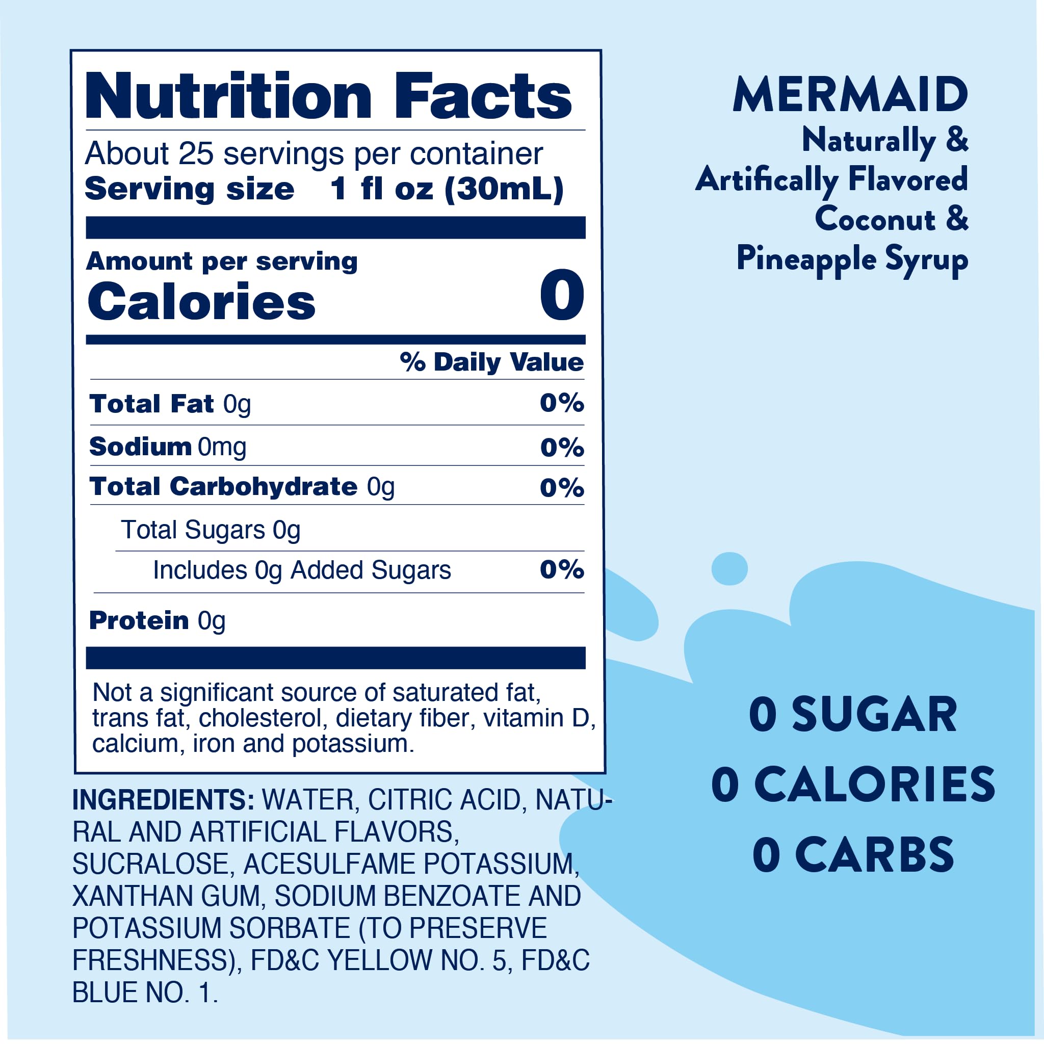 Jordan's Skinny Mixes mermaid syrup mixed in sparkling water glass, zero-calorie refreshment