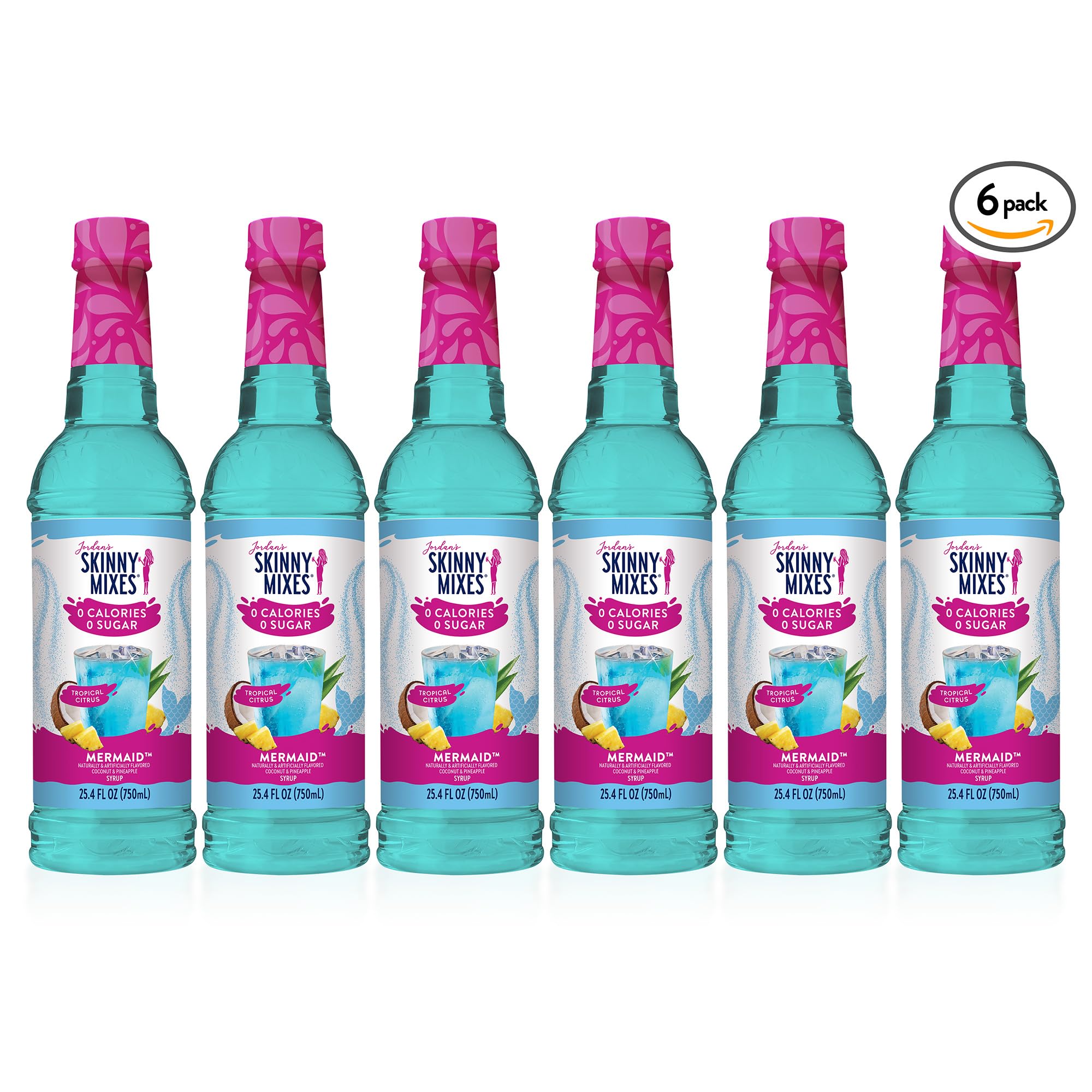 Jordan's Skinny Mixes mermaid syrup served in mocktail glasses at a party, crowd-pleasing flavor