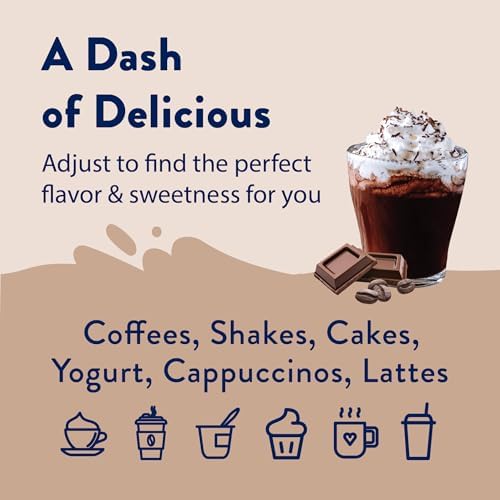 Jordan's Skinny Mixes pouring syrup into hot coffee to add mocha flavor quickly