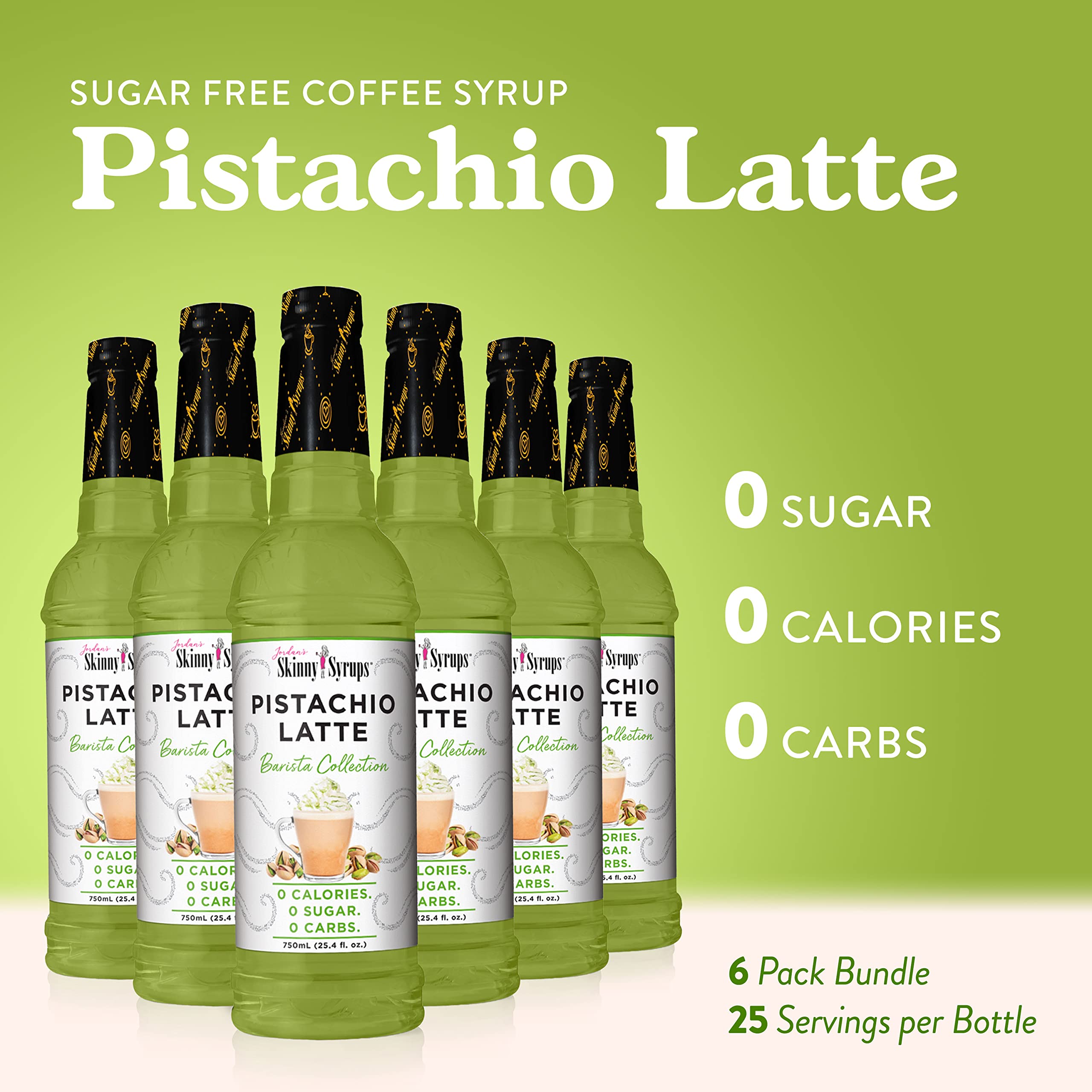 Jordan's Skinny Mixes pistachio syrup pouring close-up, shows pour control and smooth texture