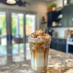 Jordan's Skinny Mixes poured into iced coffee adding caramel flavor