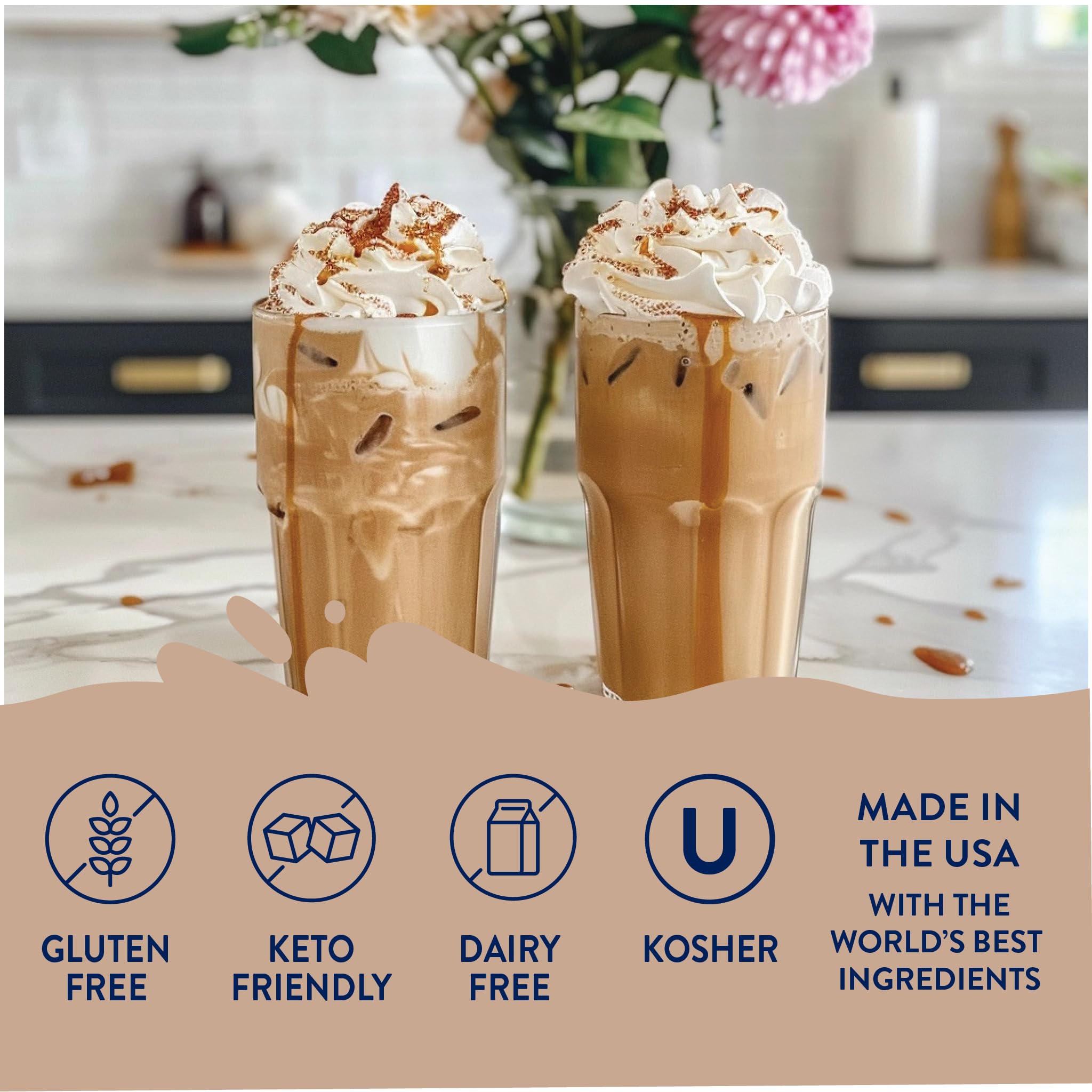 Jordan's Skinny Mixes salted caramel latte in hand showing café-style taste with no added sugar benefit