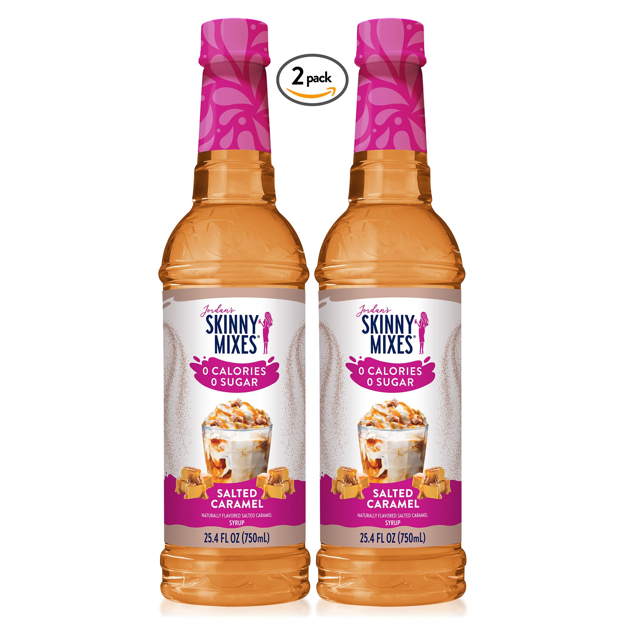 Jordan's Skinny Mixes bottle on kitchen counter in lifestyle scene showing everyday flavoring convenience benefit