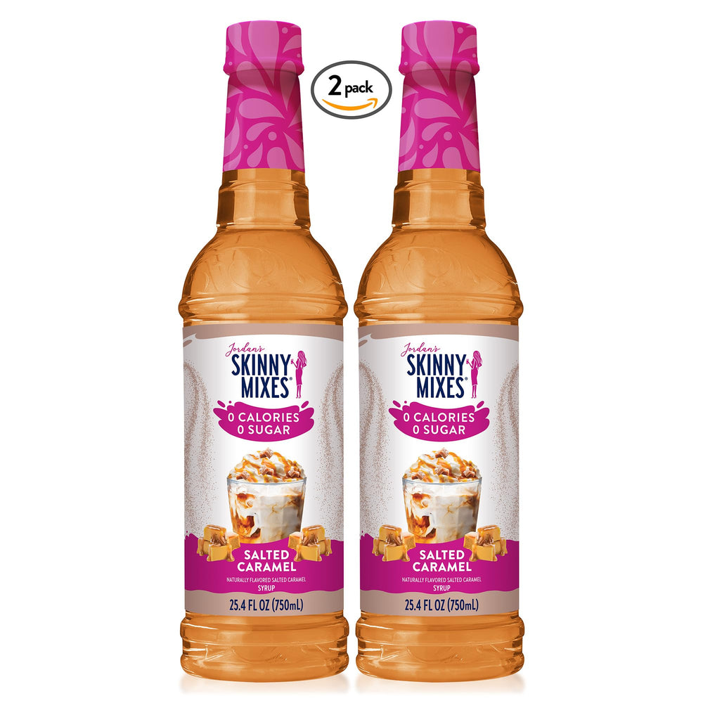 Jordan's Skinny Mixes bottle on kitchen counter in lifestyle scene showing everyday flavoring convenience benefit