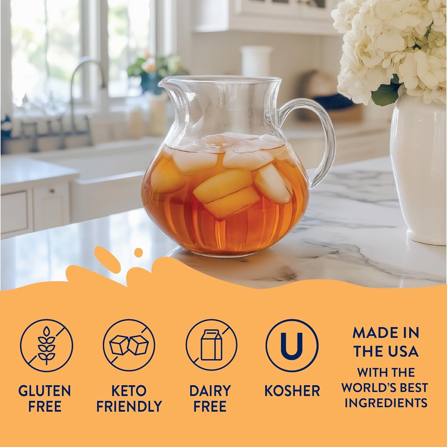 Jordan's Skinny Mixes sweet tea in iced glass highlighting refreshing flavor and zero calories