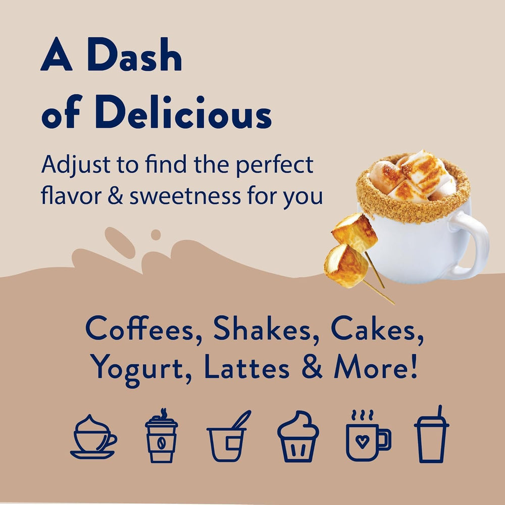 Jordan's Skinny Mixes bottle next to coffee cup showing 25.4 oz size and ready-to-pour convenience