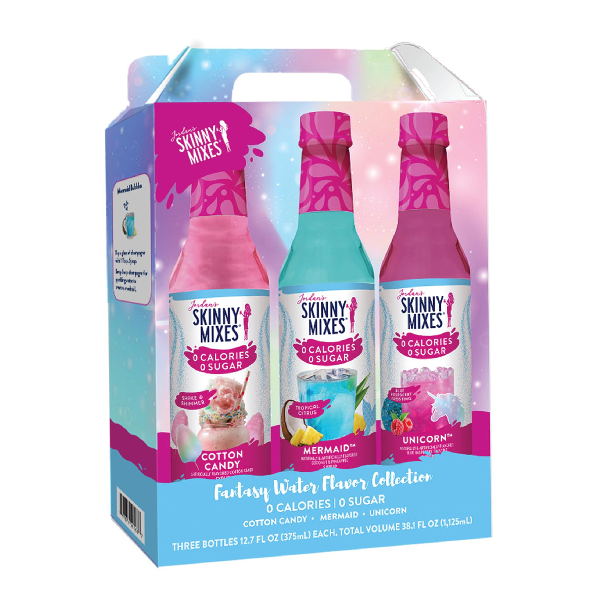 Jordan's Skinny Mixes trio front view showing bottles and labels, highlights calorie-free sweetness