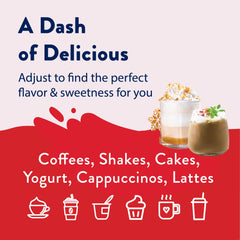 Jordan's Skinny Mixes three bottles beside a measuring spoon and cup for portion guidance