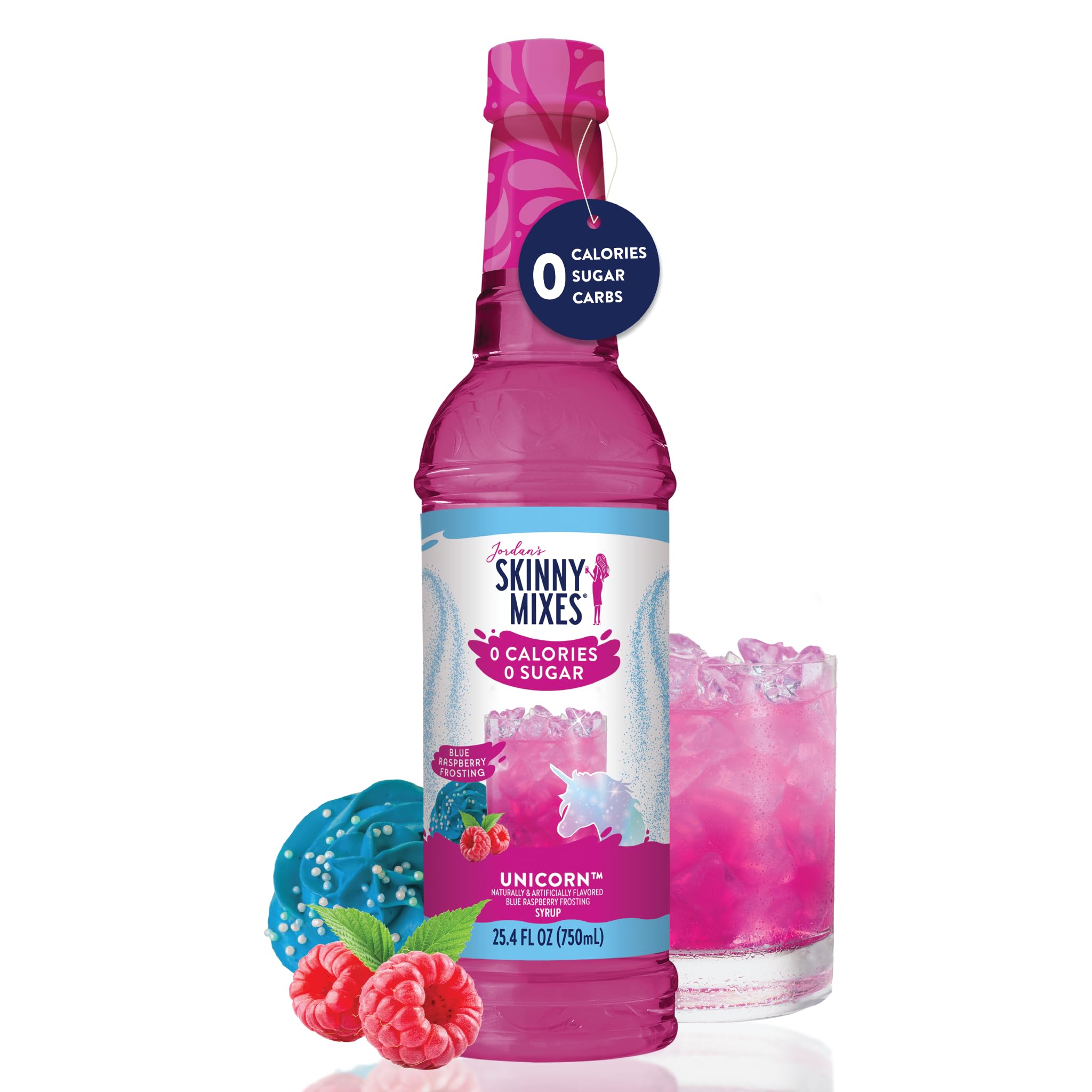 Jordan's Skinny Mixes bottle shown with common items to illustrate size