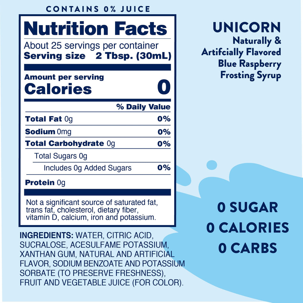 Jordan's Skinny Mixes Unicorn being poured over iced drink, shows creamy tropical flavor boost