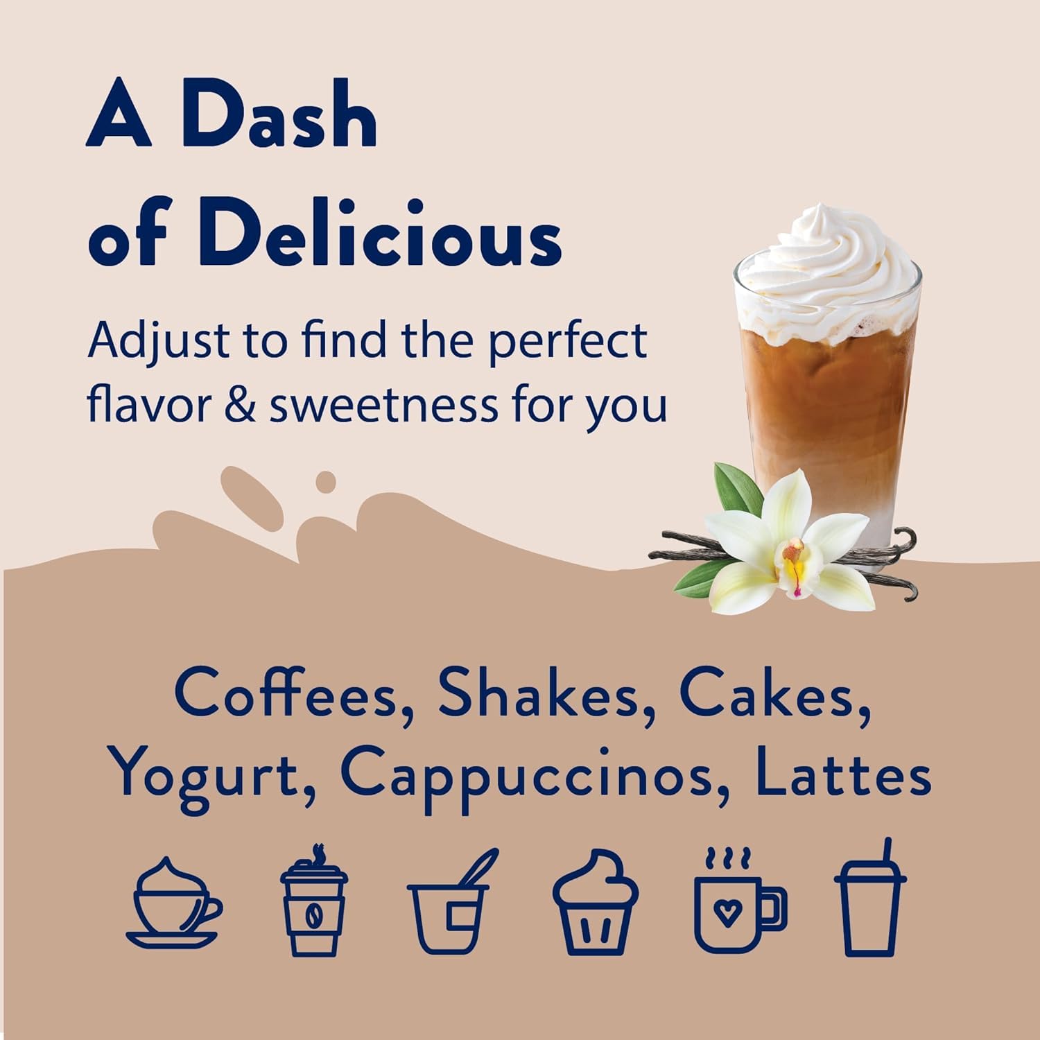 Vanilla syrup drizzled over dessert showing Jordan's Skinny Mixes sweetens without sugar