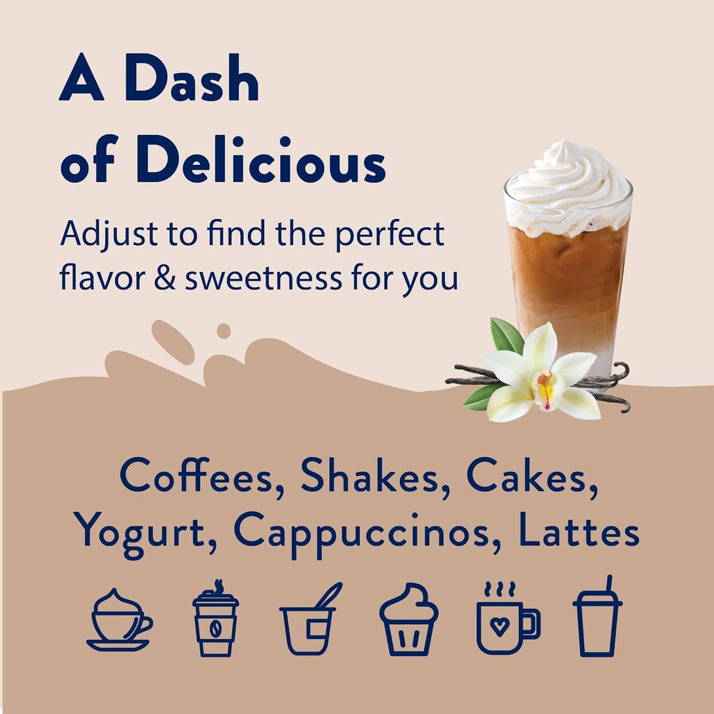 Vanilla syrup drizzled over dessert showing Jordan's Skinny Mixes sweetens without sugar