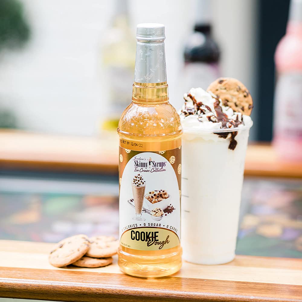 Jordan's Skinny Syrups beside measuring spoon showing size and concentrated use benefit
