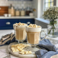 Iced latte flavored with Jordan's Skinny Syrups white chocolate highlighting creamy taste