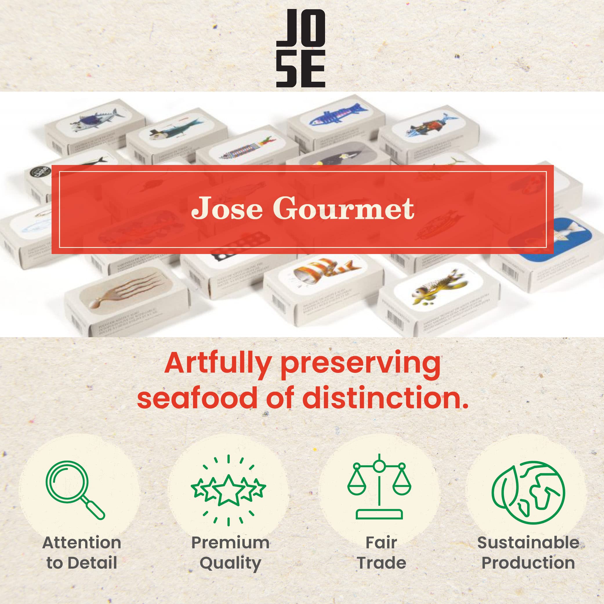 JOSE Gourmet beside a fork for scale, 125g can portion clarity
