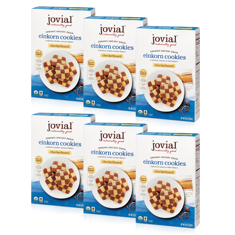 Jovial checkerboard front packaging showing organic label and flavor benefits