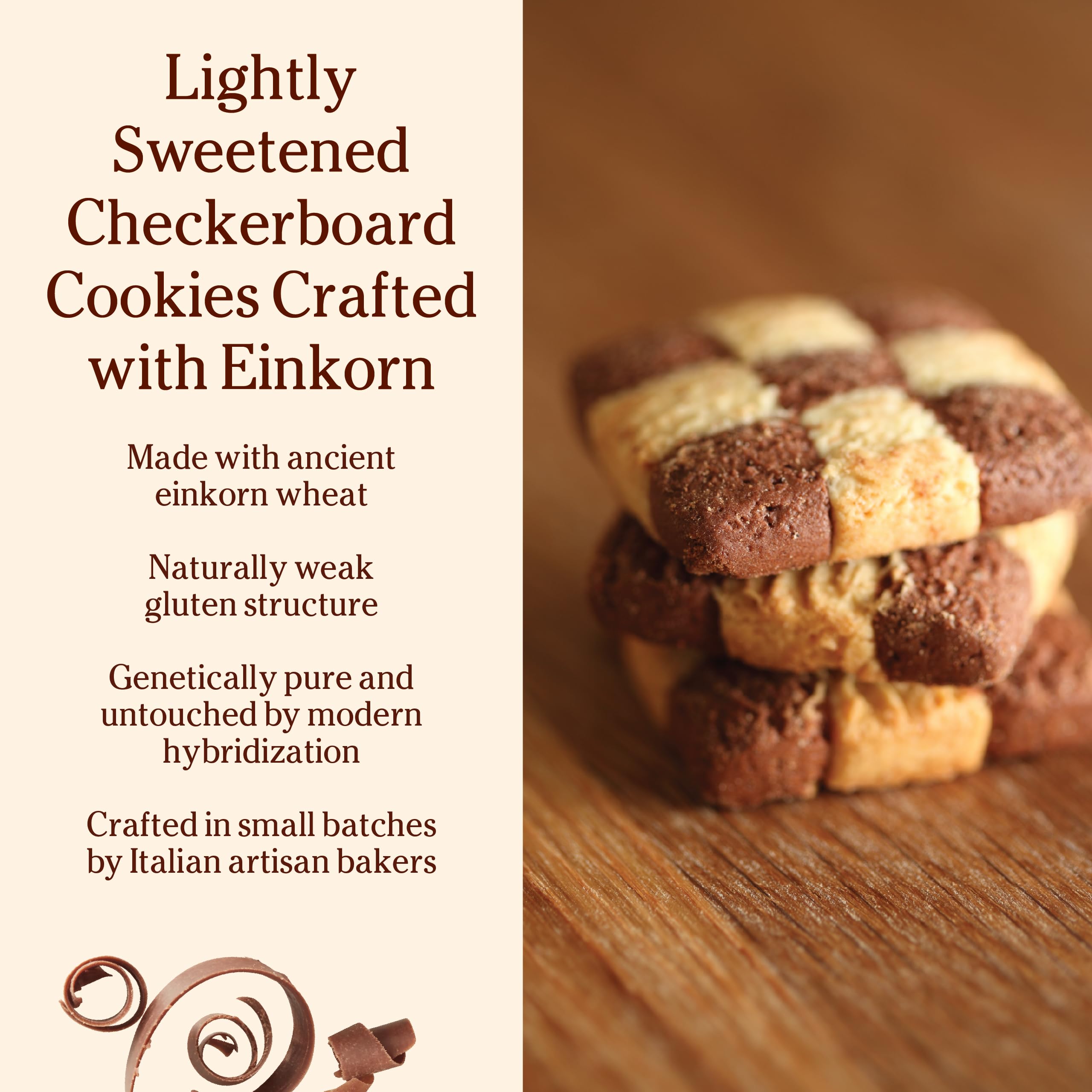 Jovial checkerboard ingredient label highlighting einkorn and organic sourcing
