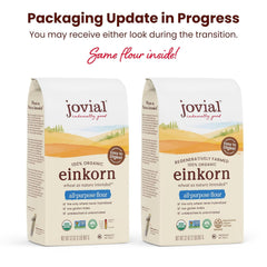 Jovial close-up of einkorn flour texture showing fine grain and baking consistency