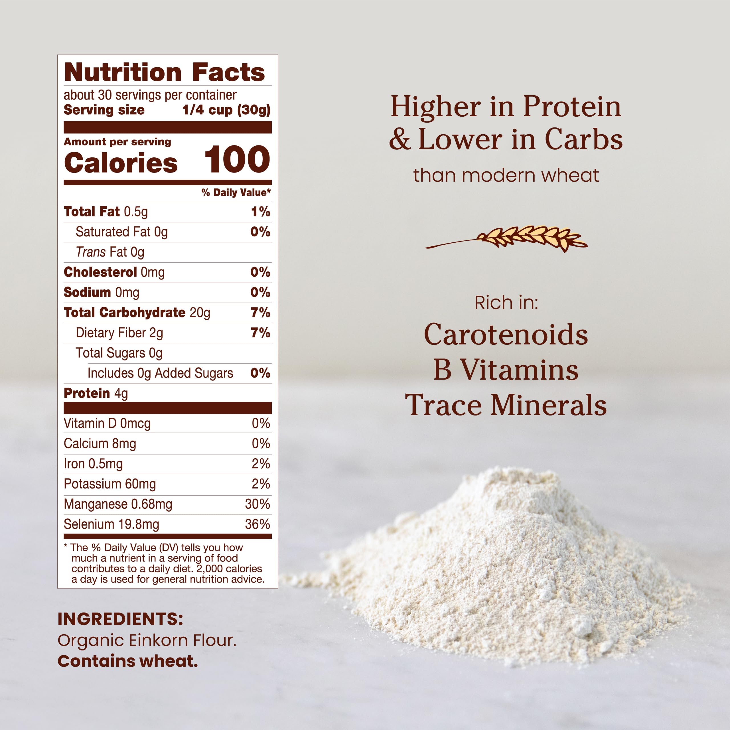 Jovial scoop of einkorn flour close-up highlighting fine texture and buttery color