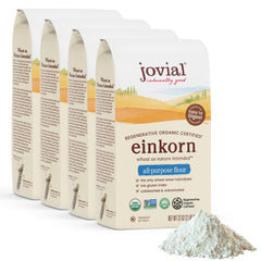 Jovial front packaging showing organic einkorn flour and pack benefits