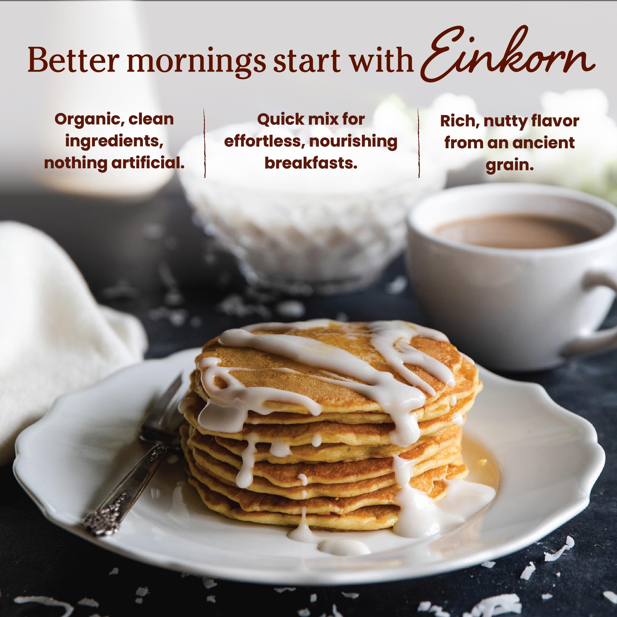 Close-up of Jovial mix texture highlighting fine einkorn flour and easy mixing benefit