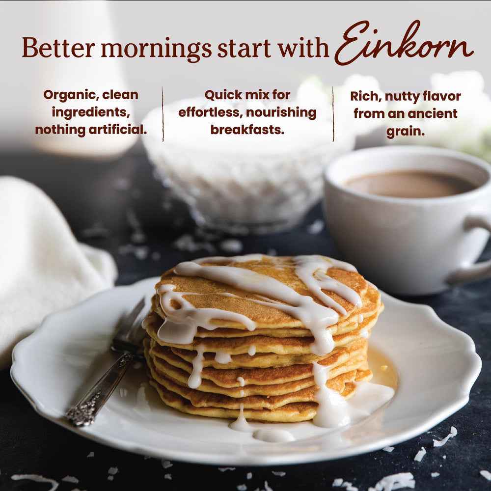 Close-up of Jovial mix texture highlighting fine einkorn flour and easy mixing benefit