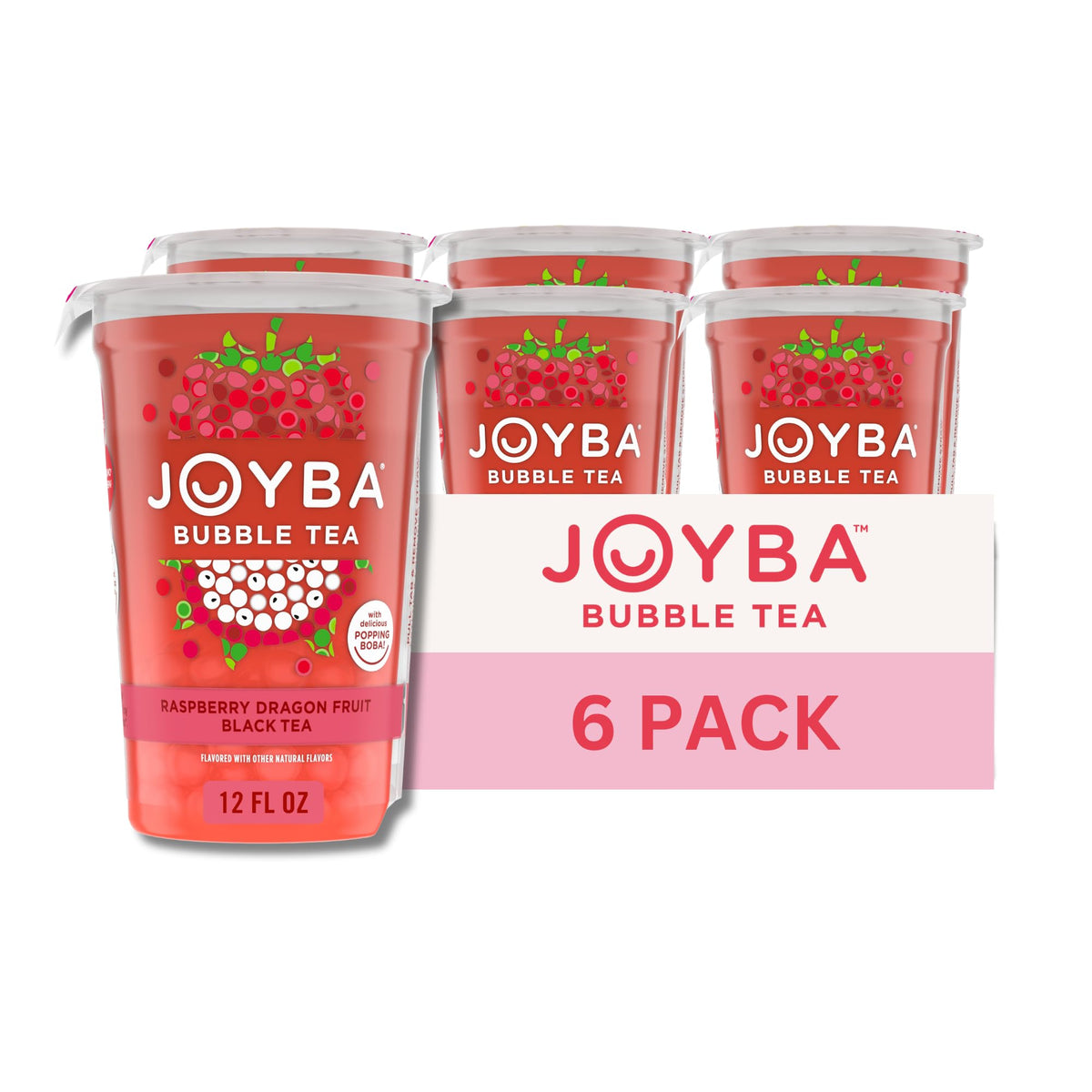 JOYBA front packaging showing six-pack and bold raspberry dragonfruit branding for quick purchase