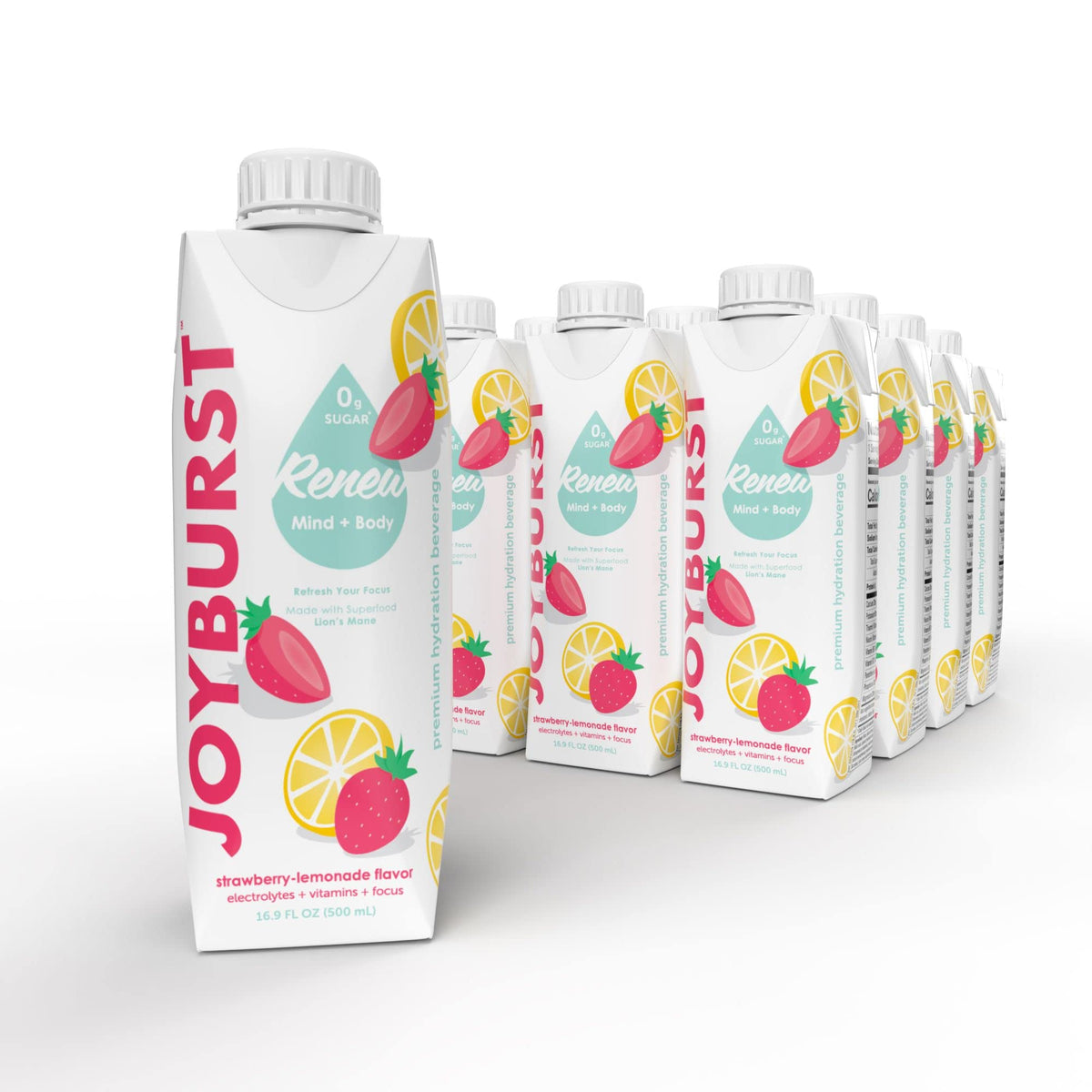 JOYBURST front packaging showing strawberry-lemonade flavor and zero-calorie benefit