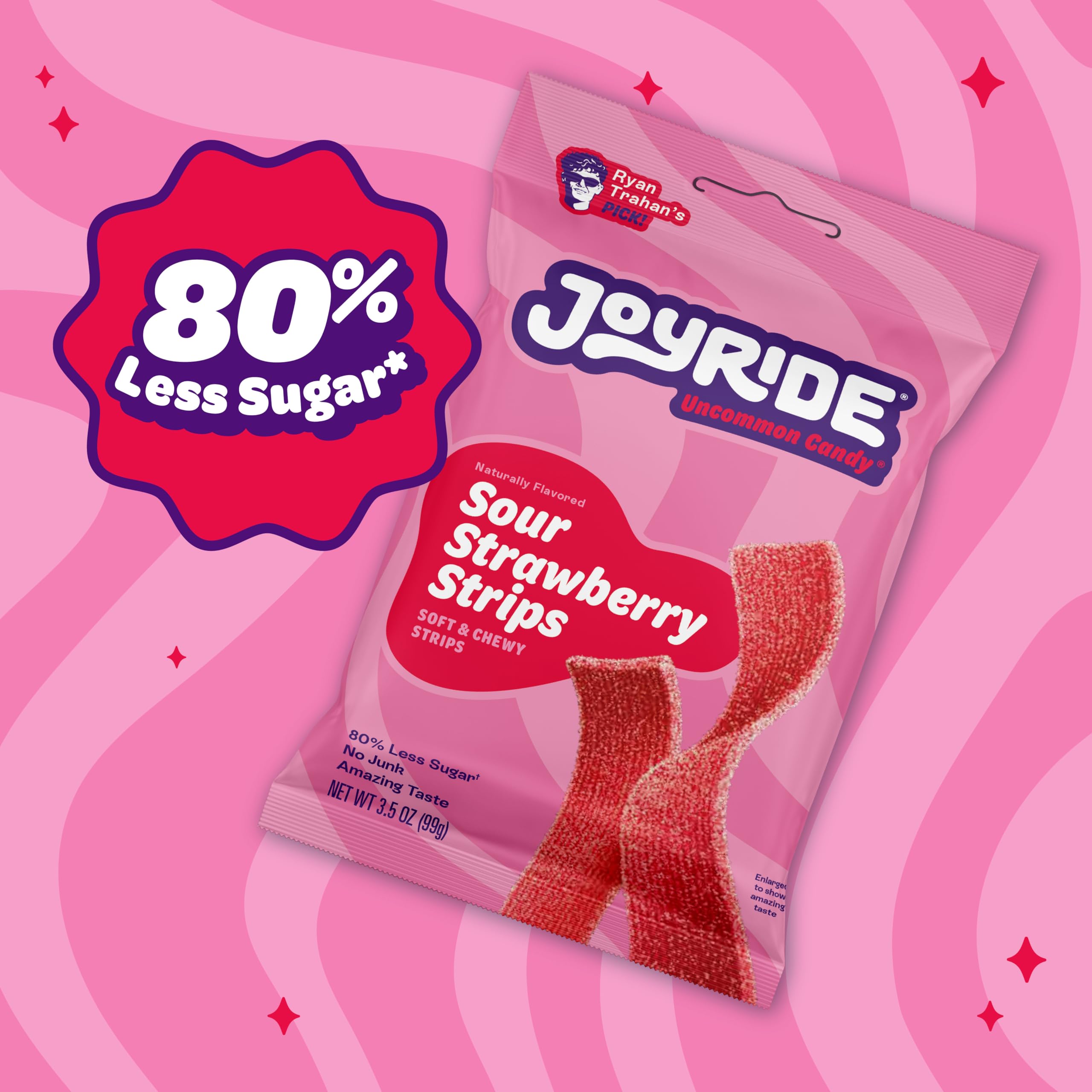 JOYRIDE plated strips with strawberries emphasizing natural fruit flavor