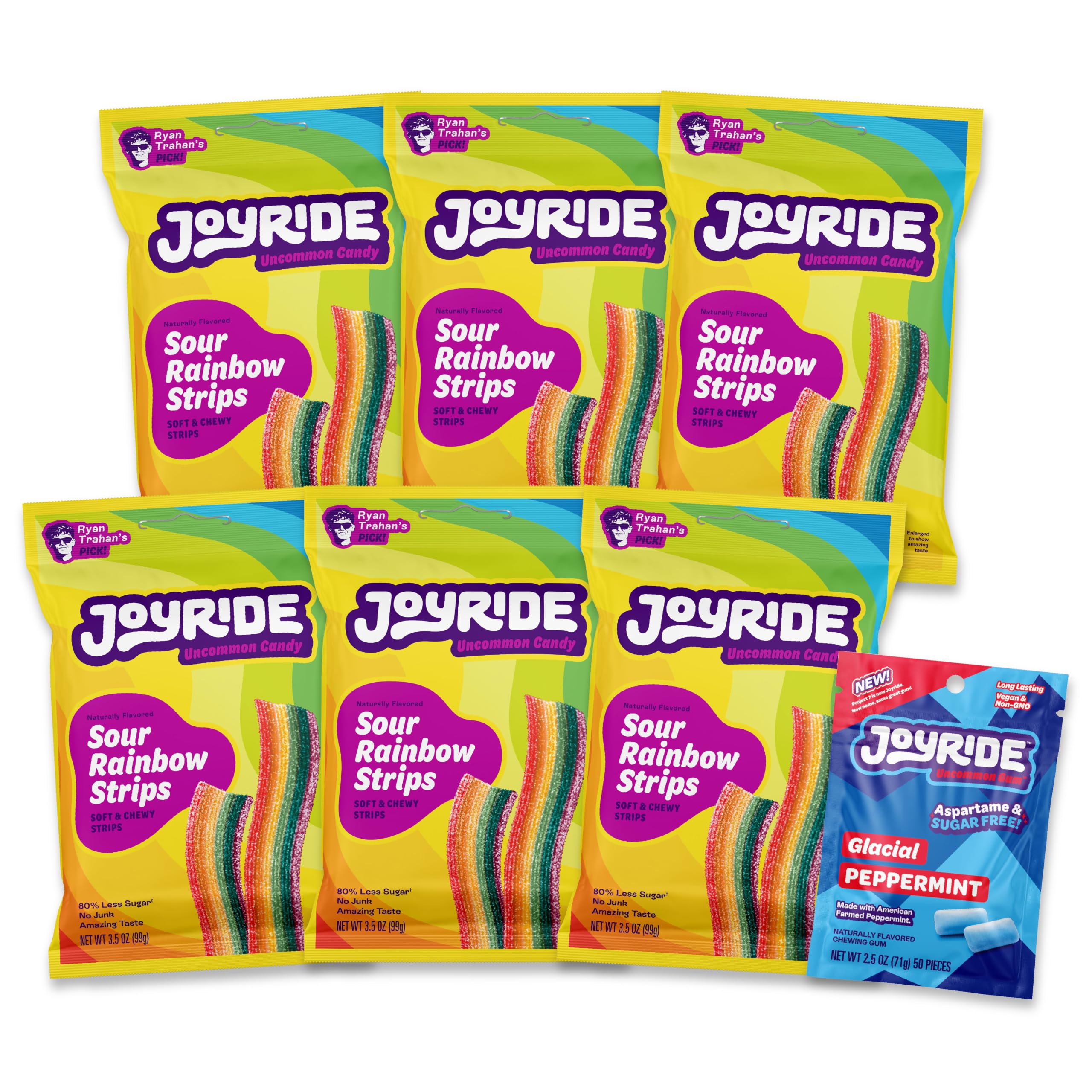 JOYRIDE front packaging showing colorful sour belts and benefits