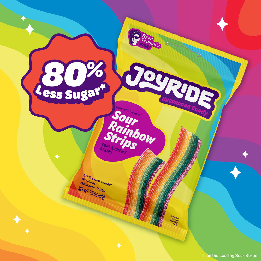 JOYRIDE sour strips arranged on plate showing serving suggestion