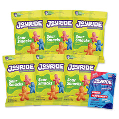 JOYRIDE sour smacks front packaging showing colorful six-pack and mascot Jerry