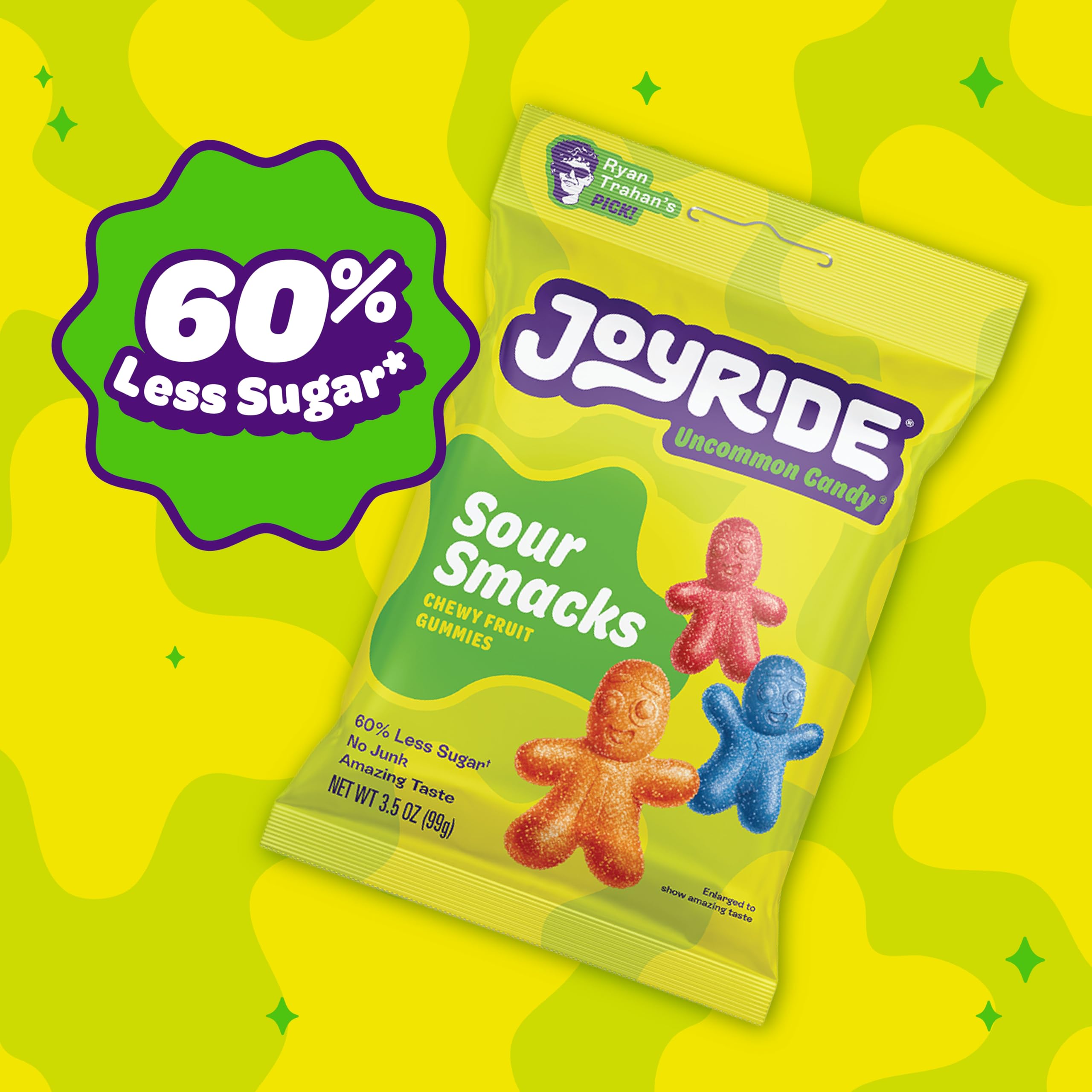 JOYRIDE sour smacks on snack table in lifestyle scene for party-friendly appeal