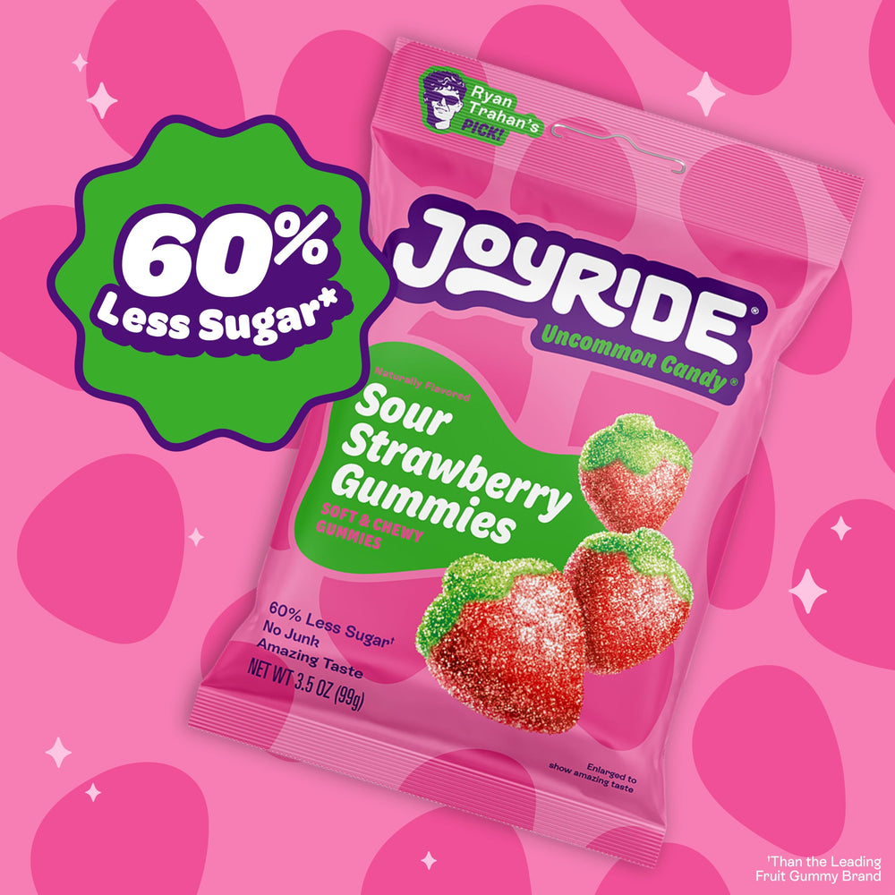 JOYRIDE family sharing gummies in a kitchen showing healthier treat option benefit