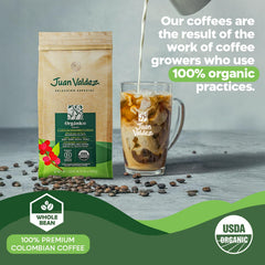 Juan Valdez close-up whole beans texture highlighting premium arabica aroma
