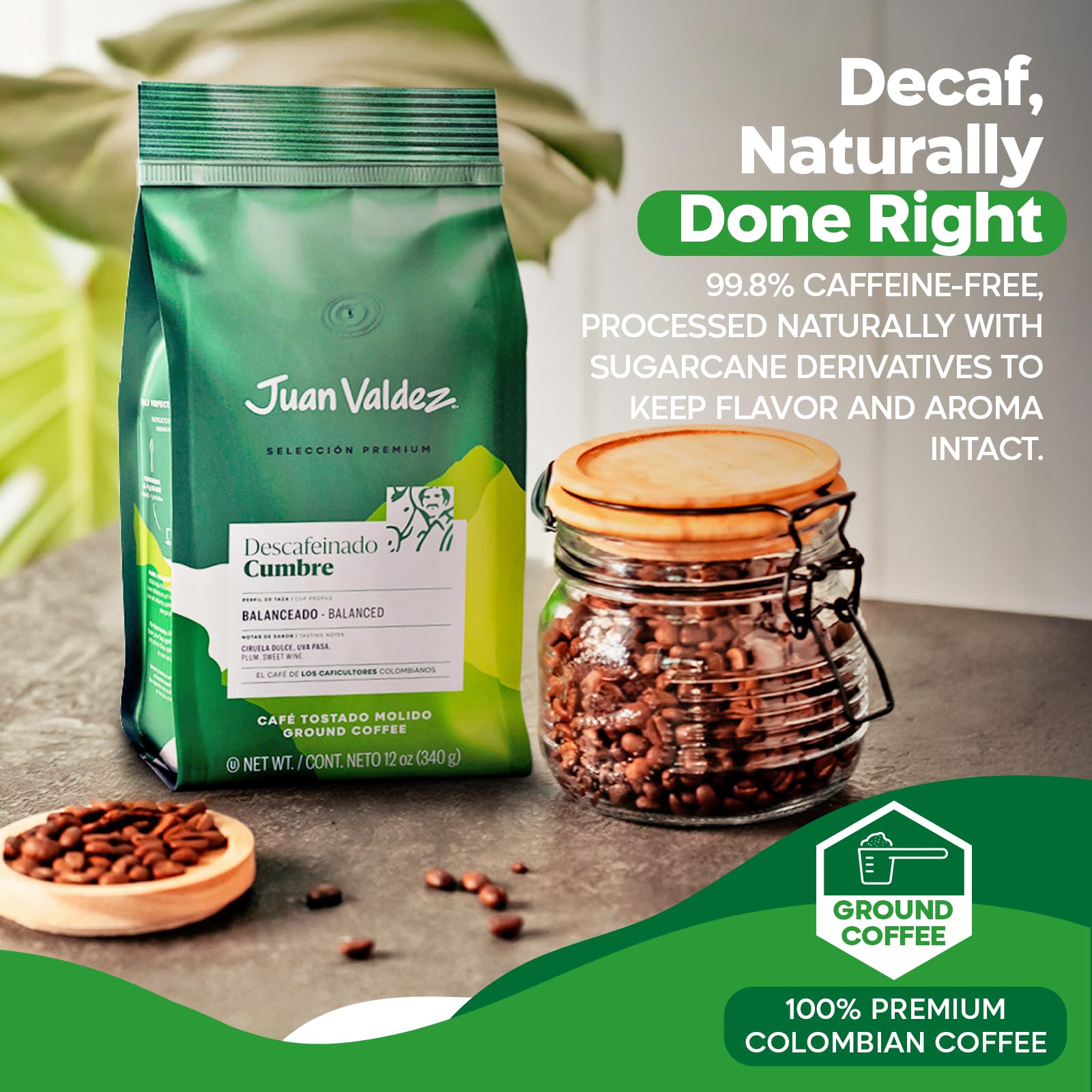 Juan Valdez close-up of medium-ground coffee highlighting texture and aroma
