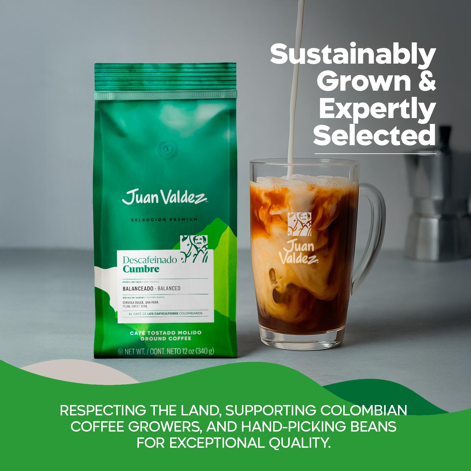 Juan Valdez sustainability label emphasizing ethical sourcing and environmental care