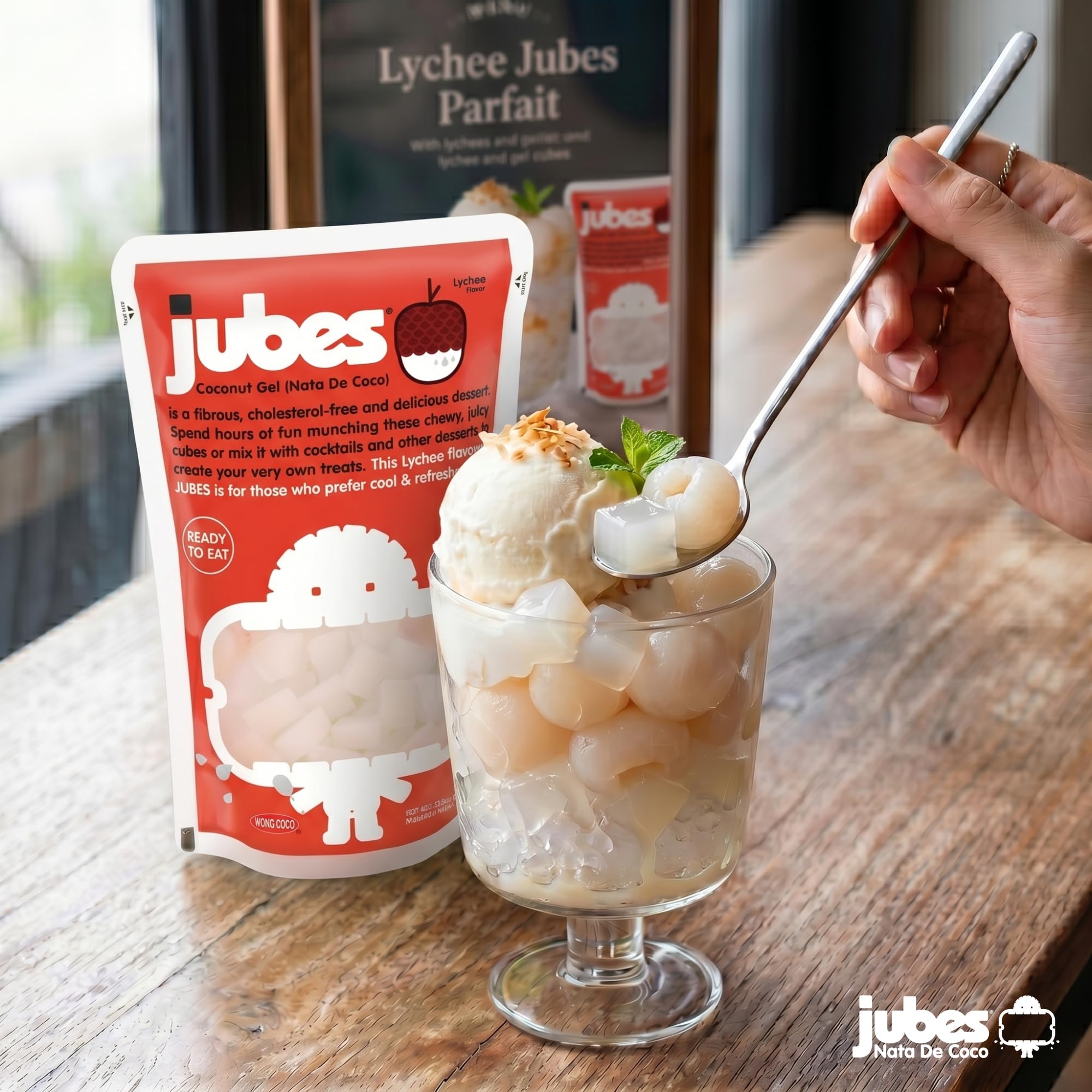 close-up of Jubes jelly cubes showing chewy nata de coco texture