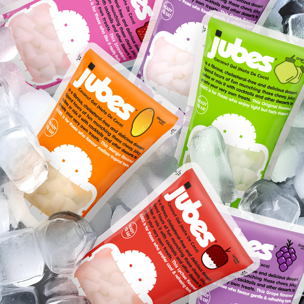Jubes jelly cubes in bubble tea glass enhancing chew and presentation