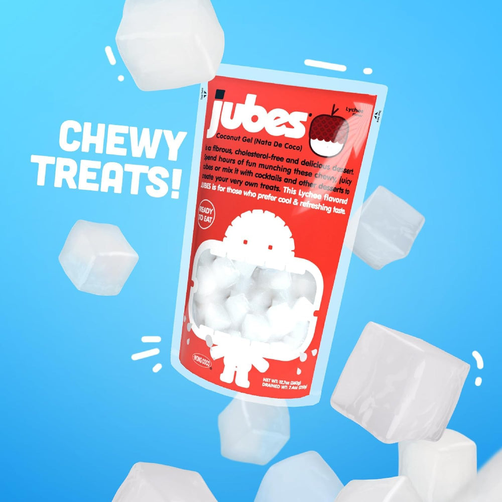 Jubes product label and weight close-up showing 12.7 ounce packaging benefit