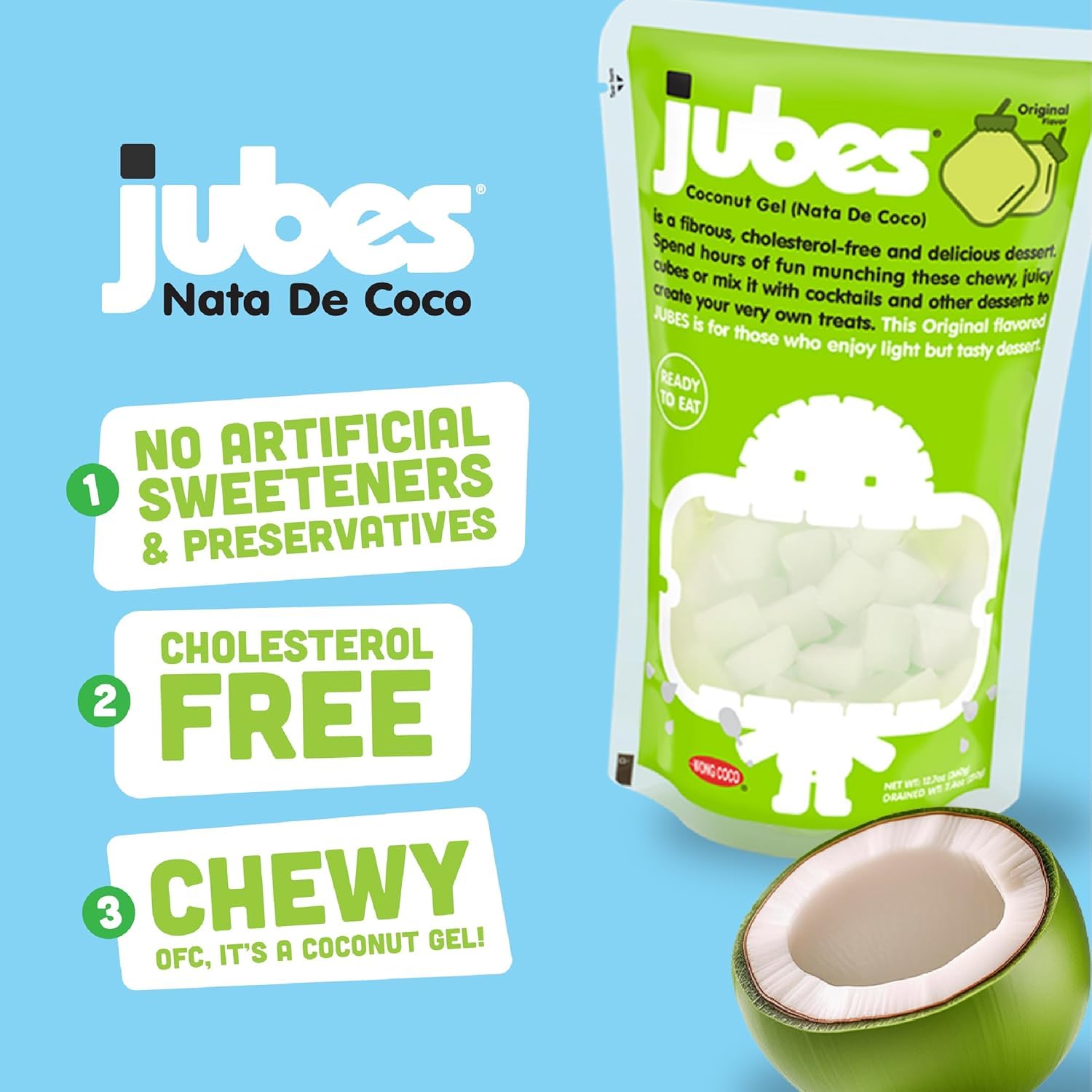 Jubes size comparison with a spoon illustrating cube dimensions and portioning benefit
