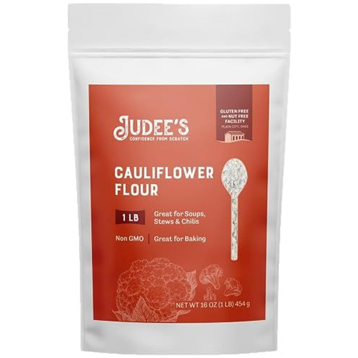 Judee's front packaging showing 1 lb pouch and product branding for pantry storage benefit