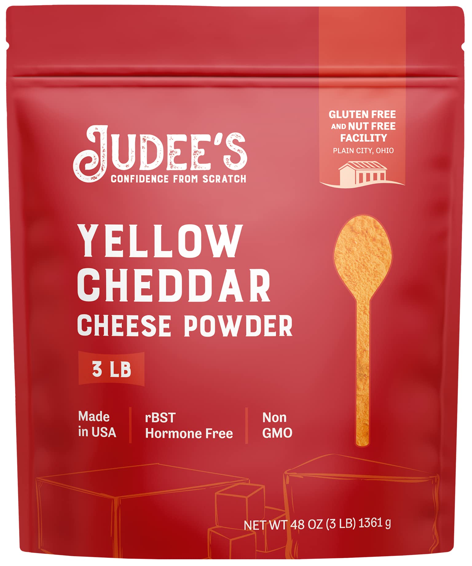 Judee's Gluten Free front pouch showing product branding and weight, highlights convenience
