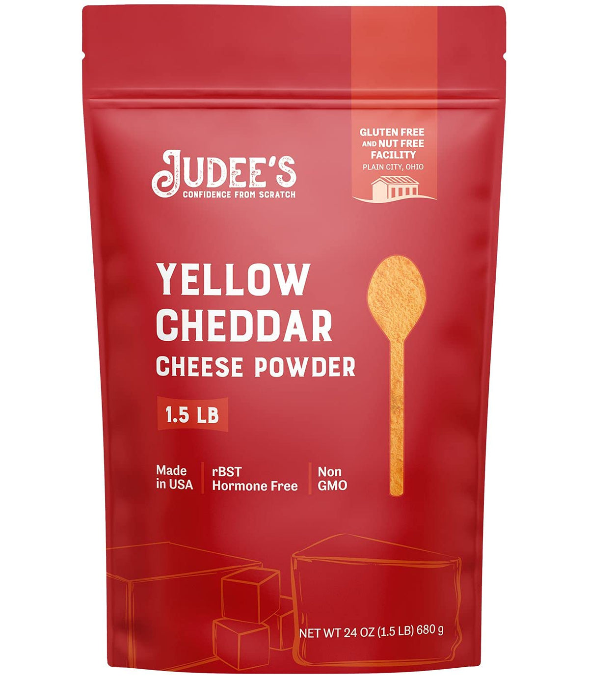 Judee's front packaging showing resealable pouch and product size benefit